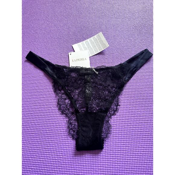 $295 La Perla Panties Lace Silk Brazilian Underwear Black Brief US M Lingerie - Picture 2 of 8